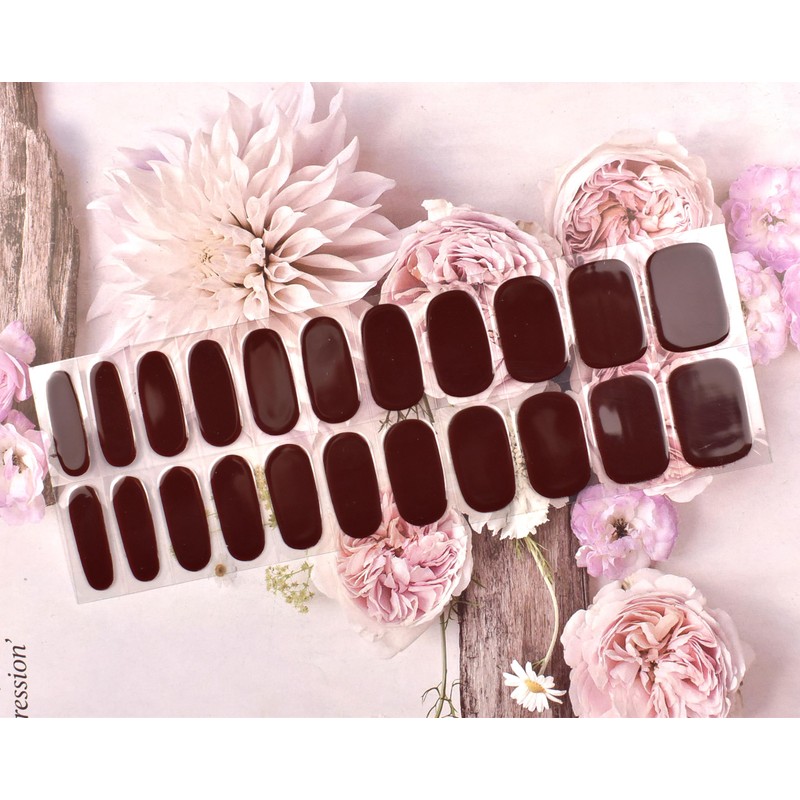 Semi Cured Gel Nail Strips (Wine Red)-22 PCS Gel Nail