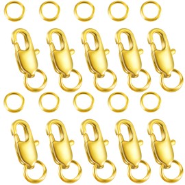 Lobster Clasp Bead Open Jump Ring,Bracelet Extender Double Lobster Clasp,Lobster Claw Clasp Gold Filled with Closed Jump Rings for Necklaces Bracelet (10gold(0.47in.12mm))