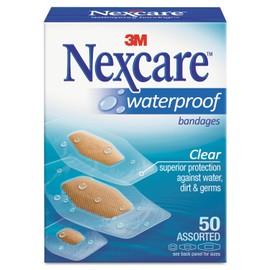 Nexcare Waterproof Clear Bandages Assorted Sizes, 50 Bandages