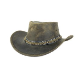 Black Jungle ARAMAC Leather Cowboy Hat Australian Hat, Khaki, XXL