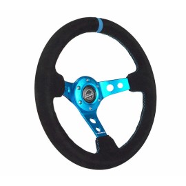 NRG Innovations NEW NRG Deep Dish Steering Wheel 350mm Suede Blue Stitch and Mark RST-006S-BL