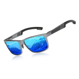 KINGSEVEN Polarised Sunglasses Men's Retro Classic Durable Rectangle Aluminium Magnesium Sunglasses Outdoor Leisure Holiday Travel Driving HD Lenses with UV Protection, pistol blue