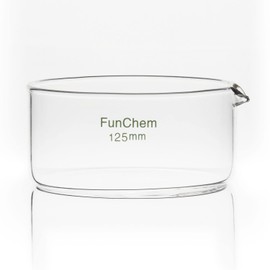FunChem Crystallizing Dish with Spout, Borosilicate Glass Reusable Crystallizing Dishes for Crystallization and Evaporation, O.D. 125 mm, 500 ml, Laboratory and Kitchen Use
