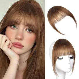 LEEONS Clip on Bangs for Women - Wispy Bangs Hair Clip Human Hair, Natural Looking Bangs Hair clip for Easy Styling (6# - LightBrown)