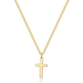 JAOSEL Cross Necklace for Boys 14k Gold Filled Stainless Steel Cross Necklace for Son Simple Plain Cross Pendant Necklace Jewelry Christmas Gift for Kids 20 Inches