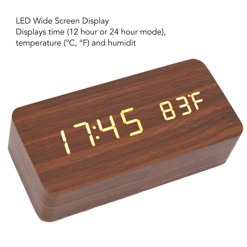 LED Table Clock Wood Look, Alarm Clock Digital Radio Clock,