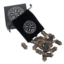 ZDYS Rune Stones Set, Tarot Cards, Nordic Rune, Wooden Set, Engraved Magic Rune Stones, Meditation, Divination, Rune, Wooden Card Set with Storage Bag for Beginners