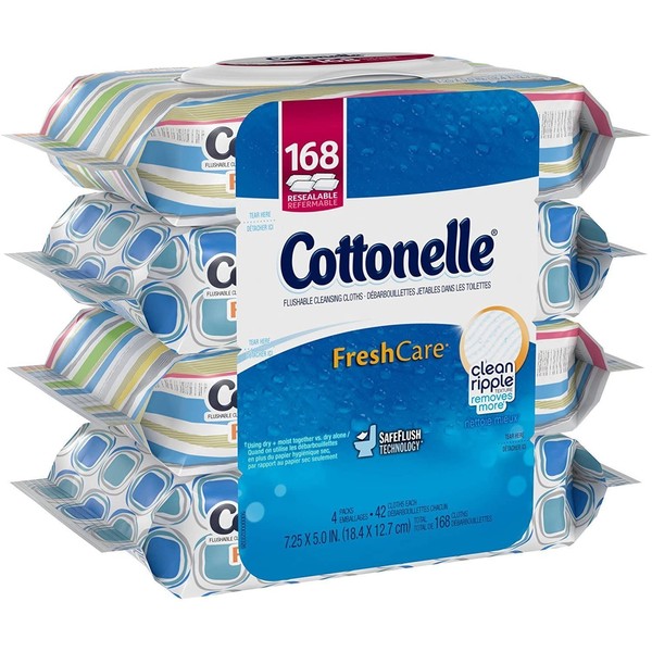 Cottonelle FreshCare Flushable Cleansing Cloths, Ripple Texture, 42 Count (Pack of 4)