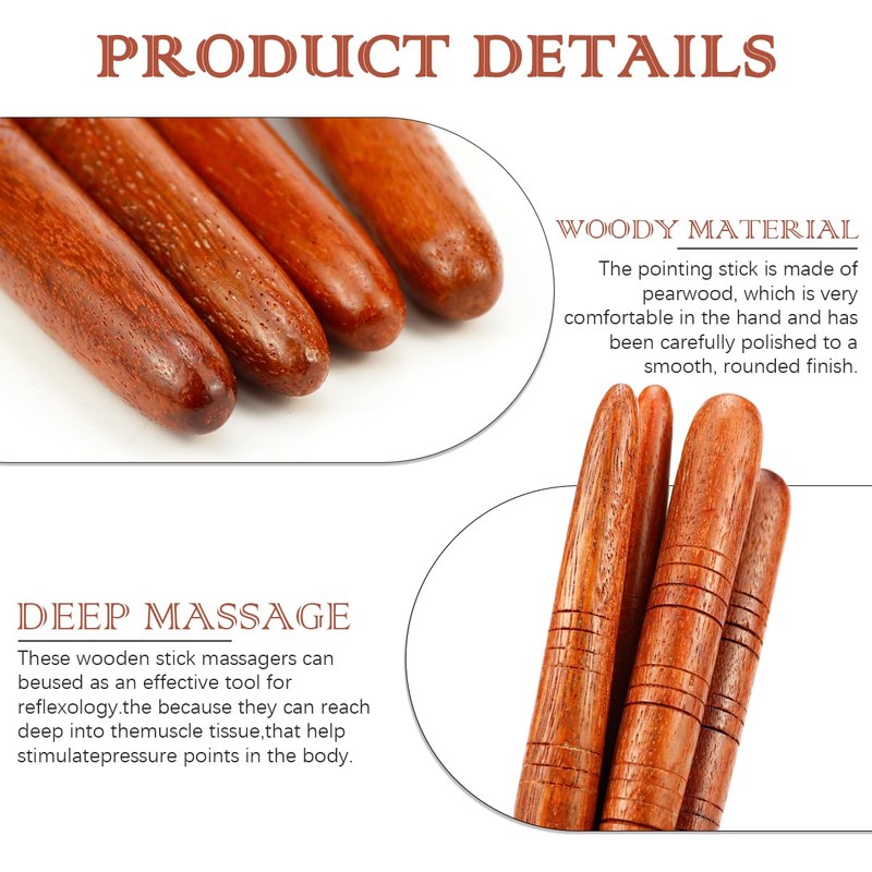 FERCAISH 4 Pieces Wooden Acupressure Pen Ears Massage Stick, Trigger