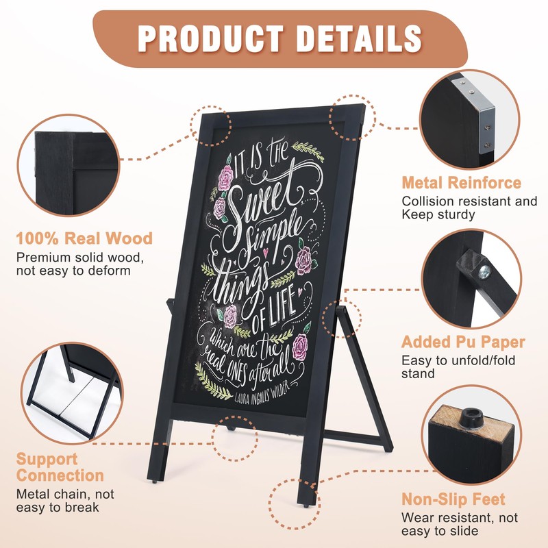 SELEAD Solid Wood Frame Chalkboard with Stand - 40" x