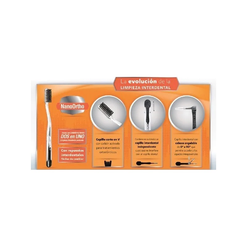 Cepillo de dientes Borgatta Ortodoncia Nano Ortho medio pack x