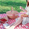 MZSX Outdoor Picnic Basket, Wicker Picnic Basket, With Lid And