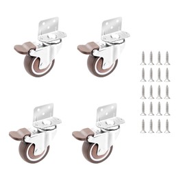 CPROSP Set of 4 Furniture Castors with Brake, L Type Castors Diameter 25 mm, L Shape Holder Furniture Castors, Swivel Castors with Brake, Rubber Wheels for Furniture