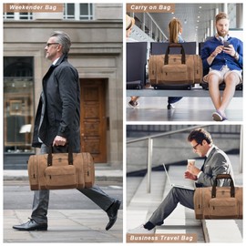 Litvyak Duffle Bag for Travel, 50L Canvas Travel Duffel Bags Overnight Weekend Gym Carry On Luggage Bag for Men & Women(Coffee+Toiletry Bag)