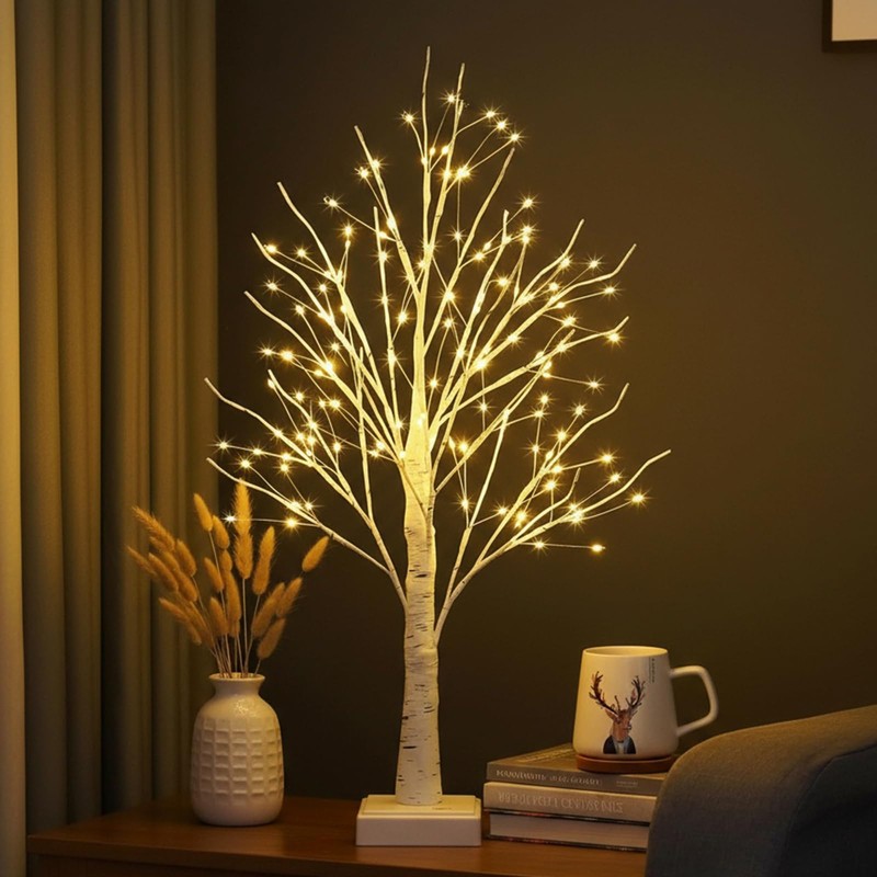 NXUEBDU 2ft Lighted Birch Tree with 144 Warm White LEDs