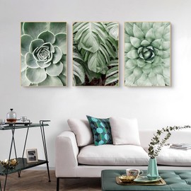 CULASIGN Set of 3 Premium Posters, Modern Green Plants Poster Set Pictures, Green Leaves Pictures for Bedroom, Living Room Decoration, Without Frame (A, 30 x 40 cm)