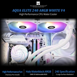 Thermalright Aqua Elite 240 White ARGB V4 CPU Water Cooling,White Aio CPU Cooler, 240 Cooling Row Size,Double PWM Fans with S-FDB Bearings,for AMD/AM4/AM5,Intel LGA1851/1150/1151/1200/2011/ 1700