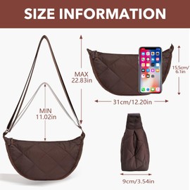 LOCCY Women's Crescent Moon Crossbody Shoulder Bag, Nylon Portable Crescent Moon Shoulder Bag with Adjustable Strap, coffee