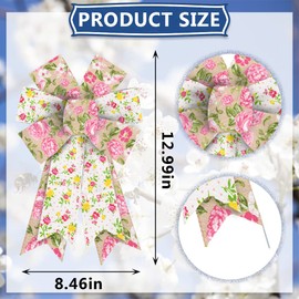 Hying 2PCS Spring Rose Bows for Wreath, Burlap Flower Wreath Bows for Spring Summer Décor Village Countryside Pink Rose Bows for Front Door Indoor Outdoor Wall Tree Topper Decoration Supplies Ornament