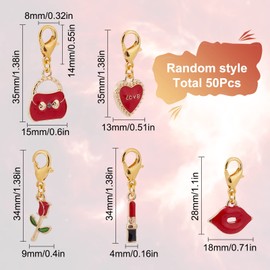 SUNNYCLUE 50 pcs in 1 box random color valentines day charm heart charm lobster stitch marker lobster knitting earrings alloy charm lobster love rose keychain macaron flower cute bag clasp bracelet