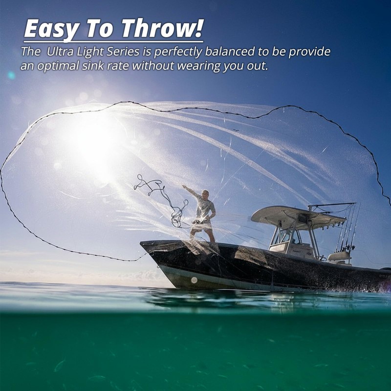 Ultra Light Series Fishing Cast Net with Eco-Friendly Lead Weights