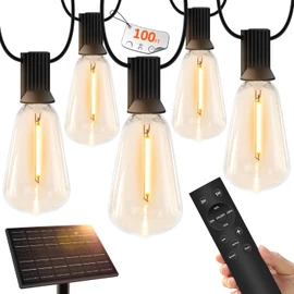 100 FT Solar String Lights Outdoor Waterproof with Remote & USB Port, Solar Power Patio Hanging Lights with Dimmer, Shatterproof LED Edison Bulb Outdoor String Lights for Outside Cafe Yard Fence