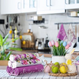 Preboun 6 Pcs Easter Towels Happy Easter Dish Towel Easter Tea Towel He is Risen Easter Decor Cute Sheep Spring Flowers Blessings Dishcloths for Bathroom Home Housewarming Decoration, 16 x 24 Inches