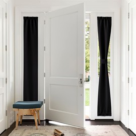 PONY DANCE Door Curtain Panel - Front Door Side Light Block Privacy Protect Decoration for Front/Back Entry Way Adjustable Size Dual Rod Pocket Top, 12 W x 72 L, Black, 1 PC