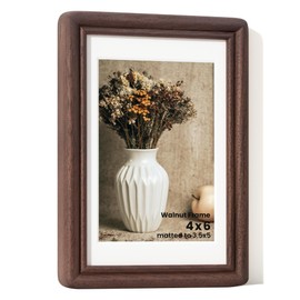 RICHFOCUS 4x6 Picture Frame, Natural Solid Walnut Wood Picture Frame with High Tempered Glass, Handcrafted Rounded Corner 4 by 6 Wooden Frame Matted to 3x5 Photo for Wall & Tabletop Display