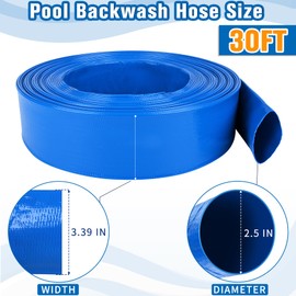 MYFAMIREA 2.5 IN x 30 FT Pool Backwash Hose Heavy Duty Drain Discharge Double PVC Layflat Hose with 2 Clamps, Weatherproof Burst Resistant for Water Transfer, Sump Pump, Pool Filter, Drain (9.2M,Blue)