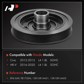 A-Premium Engine Harmonic Balancer Crankshaft Pulley Compatible with Honda Civic 2012-2015, HR-V HRV 2016-2020, 1.8L, Replace# 13810R1AA01, 13810R1AA02