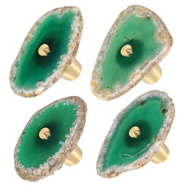mookaitedecor Set of 4 Green Agate Crystal Drawer Knobs with Screws, Irregular Green Crystal Stone Knobs Handles Pulls for Cupboard Cabinet Wardrobe Kitchen Unique Decorative Furniture Brass Knobs