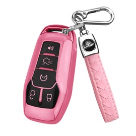 QBUC for Ford Key Fob Cover with Keychain,Key Shell Compatible with Ford Explorer F150 Lincoln MKC MKX MKZ Fusion Mustang Edge Remote Key Vehicle Accessories (Pink, Series 2)