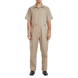 TopTie Men's Short Sleeve Coverall Khaki Coverall, Workwear Coverall Regular Size