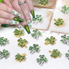 16Pcs Shamrock Nail Charms for Nails 3D Alloy Lucky Clover Nail Art Charms Gold Silver Green Shamrock Nail Rhinestones St.Patrick's Day Nail Gems Decoration Supplies for Women