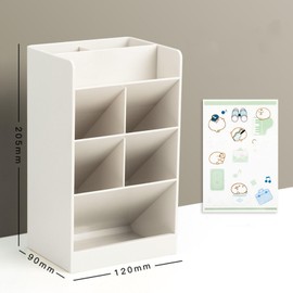 Tissting Pen Holder 4.7 x 3.5 x 8in Plastic Slanted Desk Pen Organizer with 5 Compartments, Pencil and Marker Storage Stand for School Office(White)