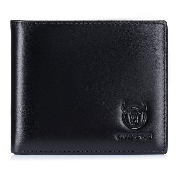 BULLCAPTAIN RFID Wallets for Men Slim Bifold Genuine Leather Front