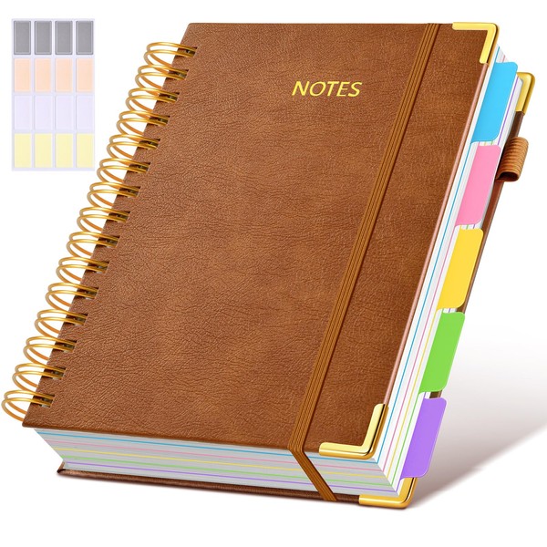 Hardcover Spiral Notebook journal with Removable Dividers Tabs, 300 Pages