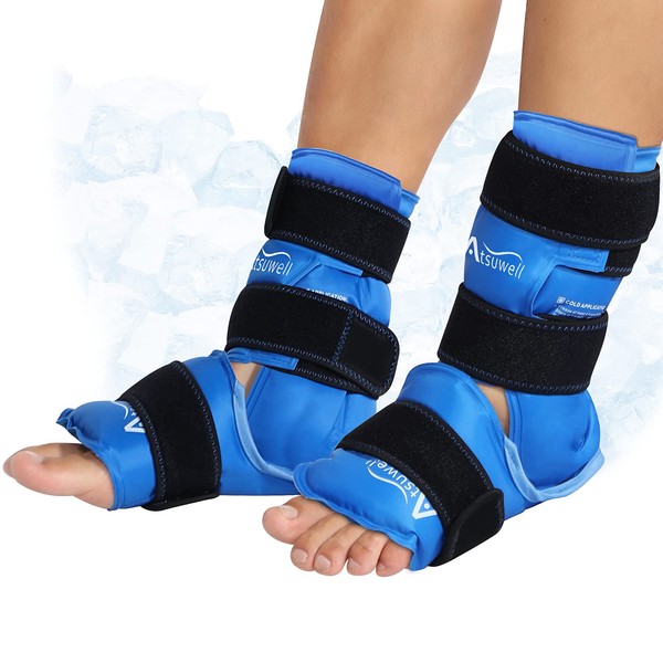 Atsuwell Ankle Ice Packs for Injuries Reusable Gel Cold Pack for Foot Pain Relief, Plantar Fasciitis, Post-Surgery Recovery, Sprained Ankles Feet Brace, Heel - 2 Packs