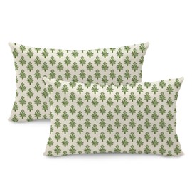 Outdoor Pillow Covers 12x20 Set of 2 Boho Green Floral Accent Print Decorative Throw Pillow Cases for Outdoor Waterproof Patio Furniture Garden Porch Sofa Bed Cushion Covers Home Decor JB005-C12