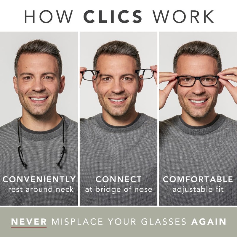 Clic Magnetic Reading Glasses for Men or Women, Computer Readers,