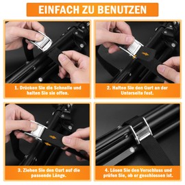 Pack of 8 short lashing straps, 50 cm lashing straps with ratchet, short lashing strap, adjustable lashing strap with clamping lock for bicycle, luggage, motorcycle, car roof rack, surfboard (black)