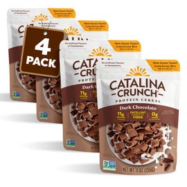 Catalina Crunch Protein Cereal | Sugar Free Breakfast Cereal with 11g of Protein | Gluten Free, Keto Friendly | Dark Chocolate - 9 oz. Bag (Pack of 4) - Packaging May Vary