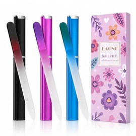 EAONE Crystal Glass Nail File with Case 3 Pack, Double-Sided Etched Fingernail Files for Natural Nails Professional Footnail Care Tool, Stocking Stuff