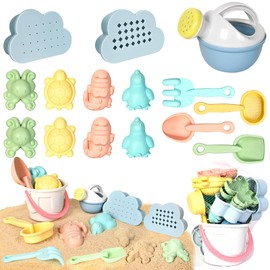 Risingor Sand Toy Beach Toy for Children, 16 Pieces Sand Toy Sand Mould Set, Travel Sand Toy with Bucket Shovel, Sandpit Beach Toy for Children from 3 4 5 Years Girls Boys