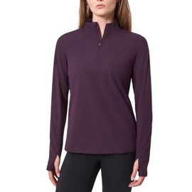 Mondetta Women's Long Sleeve Active Ribbed 1/2 Zip Top with Thumb Holes (US, Alpha, Medium, Regular, Regular, Purple)