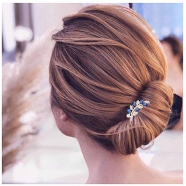 Aneneiceera Vintage Rhinestone Hair Comb Barrette Gold Crystal Leaf Hair Clip Comb CZ Hair Clip Headwear Shiny Wedding Comb Decorative Headpiece Hair Accessories for Women (Blue)