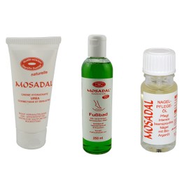 Mosadal Fußbad 250ml Fußschweiß vorbeugend & Creme Hydratante Urea 100ml - Geprüfter Hornhautentferner für die Fußpflege mit Nagelpflegeöl 10ml - Pflegt intensiv beanspruchte Nägel mit Bio-Arganöl