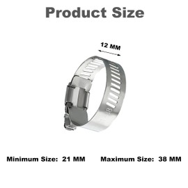 Assorted Jubilee Clips Set - 8 Piece 21-38mm Hose & Pipe Clamps, Adjustable Worm Drive Tube Joining Clamp, 304 Stainless Steel for Garden, Pool, Washing Machine & More