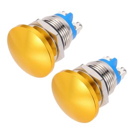 MECCANIXITY 2PCS 3A 16MM 5/8" Momentary Mushroom Head Push Button Switch 12V 24V 120V 250V AC Gold 1NO Waterproof IP65 SPST Domed Round 2 Screw Foot Button Switch